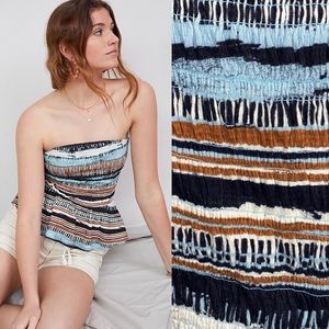 NWT $68 Anthropologie Porridge Blue Motif Smocked Peplum Pullover Tube Top XL
